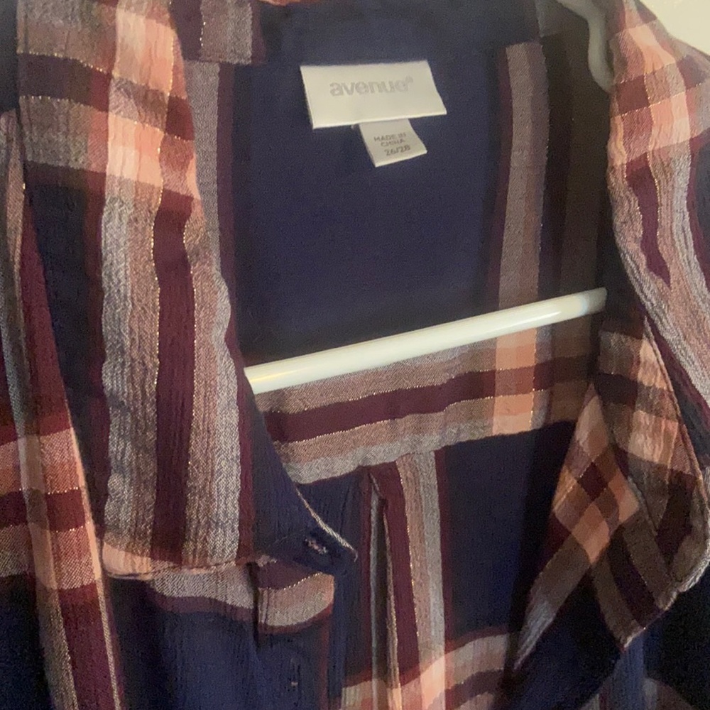 Navy/cranberry Plaid Fall Button-Up Shirt